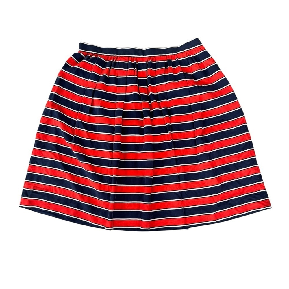 J.Crew Silk Striped Skirt Size 12 Red Navy Blue Pleated A-Line Preppy Coastal i8